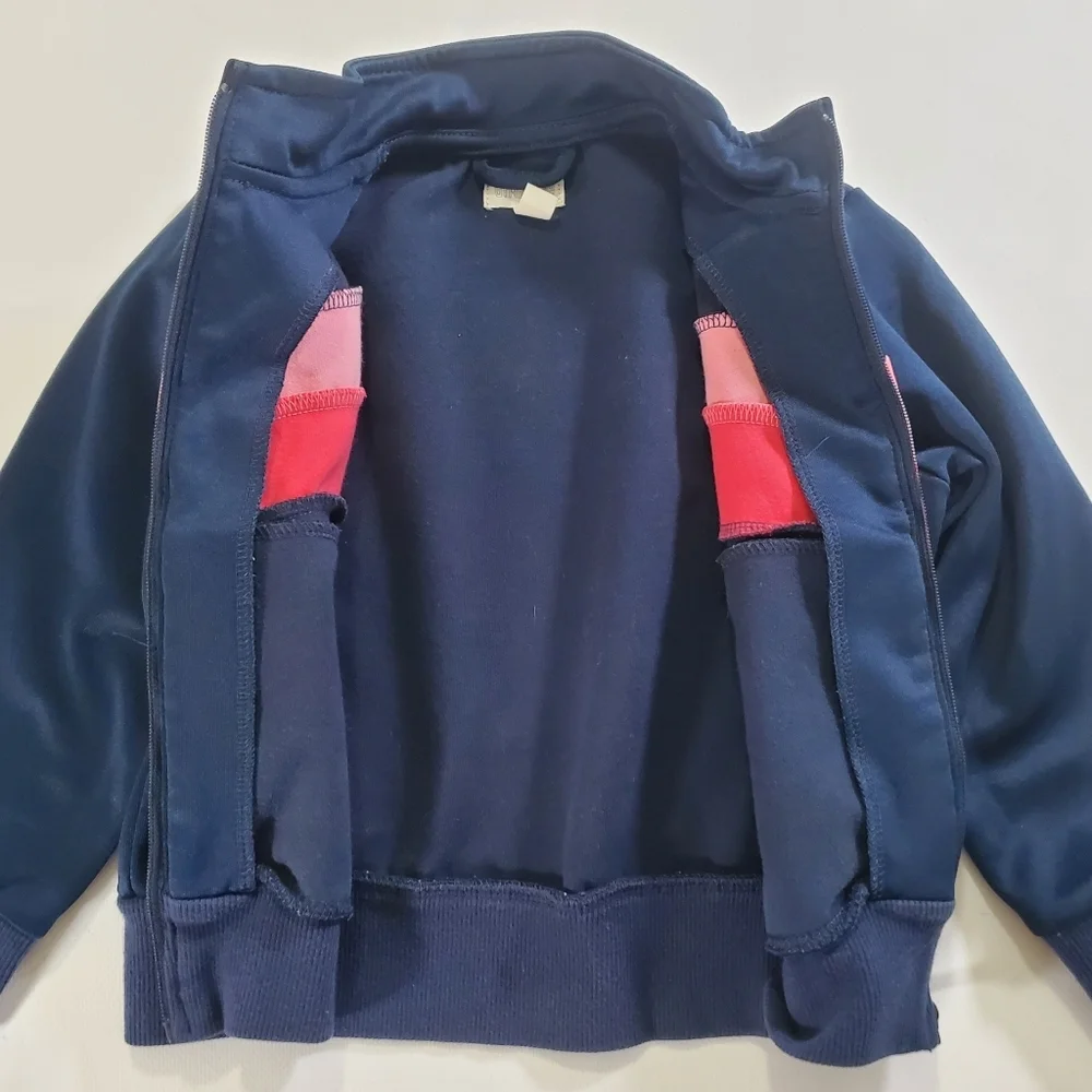 K1183 * Gymboree Girls Chevron Track Jacket Navy Blue Pinks Size XXS (3)